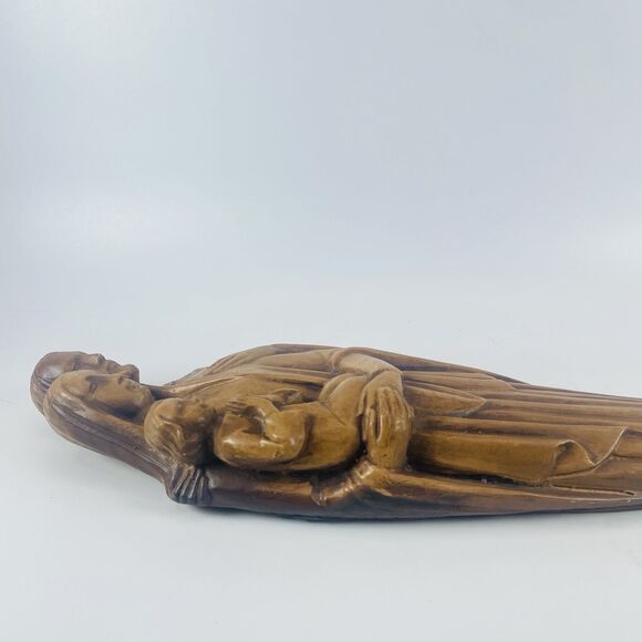 Holy Family Hanging Wall Sculpture 16" Brown Jesus Mary Joseph VTG Chalkware - Picture 5 of 11